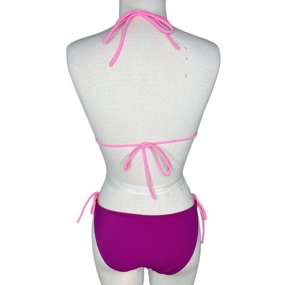 Victoria's Secret Bikini sz M * Side Tie Bottom Triangle Top Purple Orange Pink - Picture 4 of 12